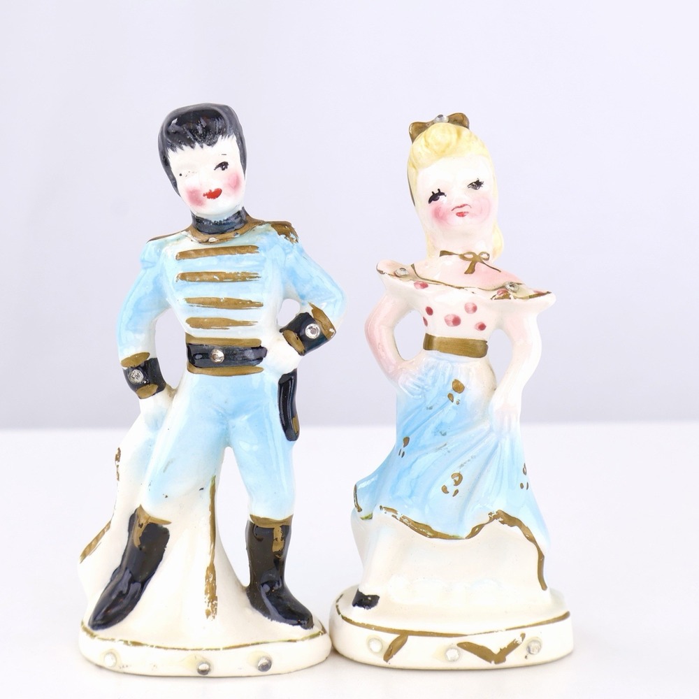 Vintage Kreiss Victorian Couple Figurines Porcelain Man Woman Hand Painted 4.5"